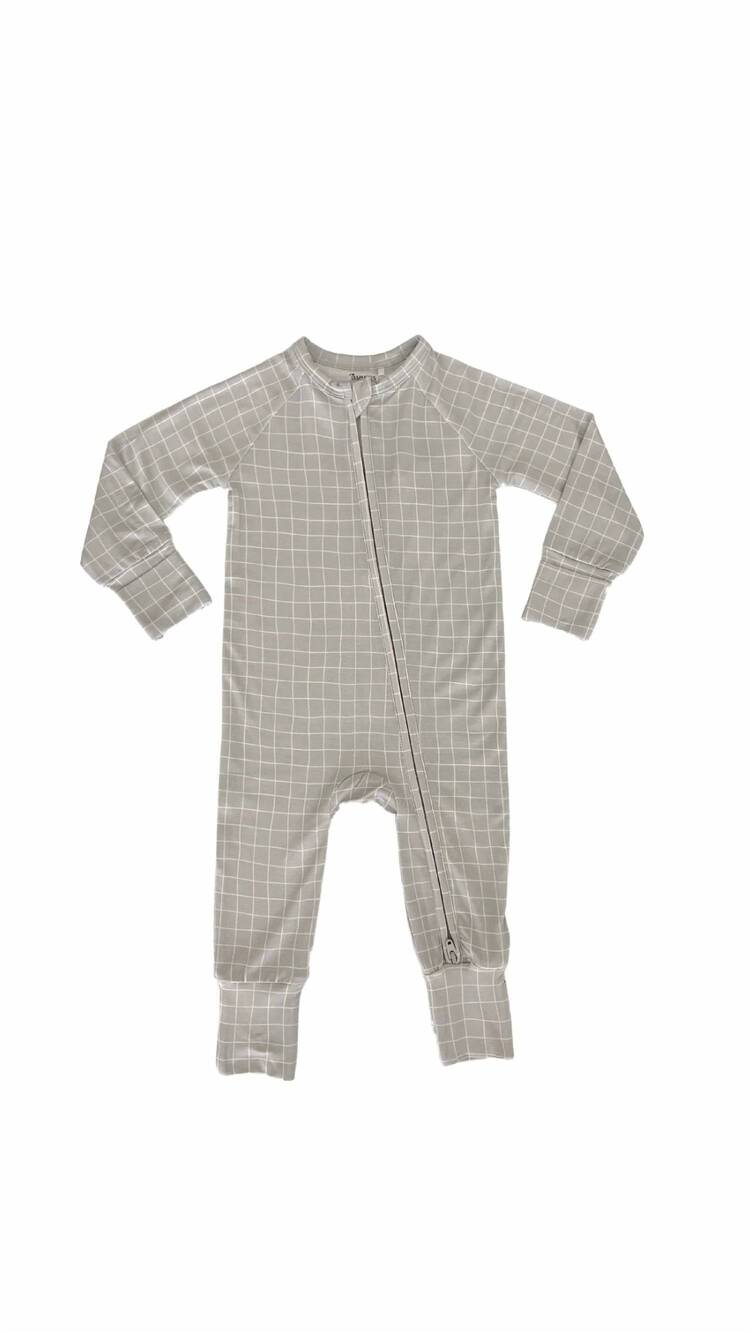 NEW IN MY JAMMERS kids' zipper romper in grey grid